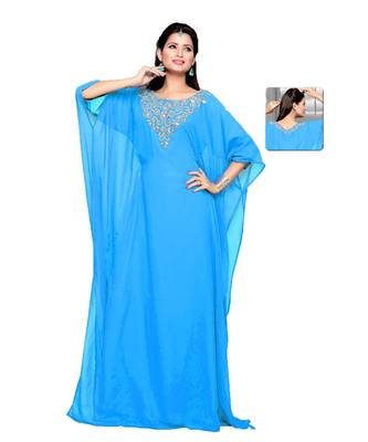 Sky Blue Embroidered Faux Georgette Farasha 1