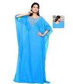 Sky Blue Embroidered Faux Georgette Farasha