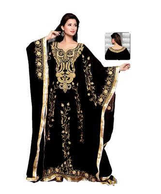 Black Embroidered Faux Georgette Farasha 1