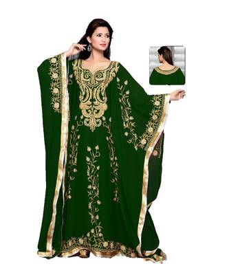 Bottle Green Embroidered Faux Georgette Farasha 1