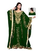 Bottle Green Embroidered Faux Georgette Farasha