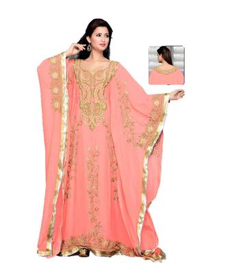 Coral Embroidered Faux Georgette Farasha 1