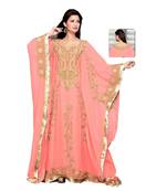 Coral Embroidered Faux Georgette Farasha