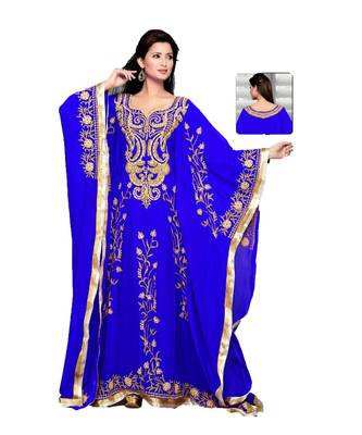 Royal Blue Embroidered Faux Georgette Farasha 1