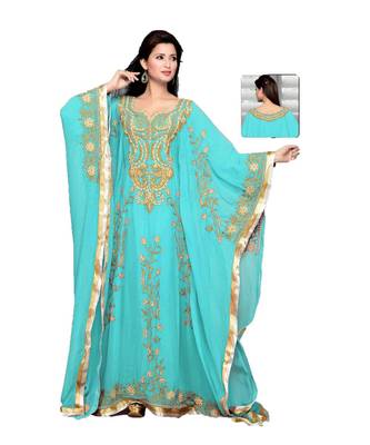 Sky Blue Embroidered Faux Georgette Farasha 1