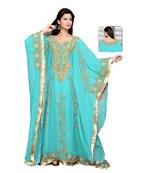Sky Blue Embroidered Faux Georgette Farasha