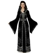 Black Embroidered Faux Georgette Islamic Kaftan