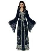 Navy Blue Embroidered Faux Georgette Islamic Kaftan