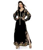 Black Embroidered Faux Georgette Islamic Kaftan