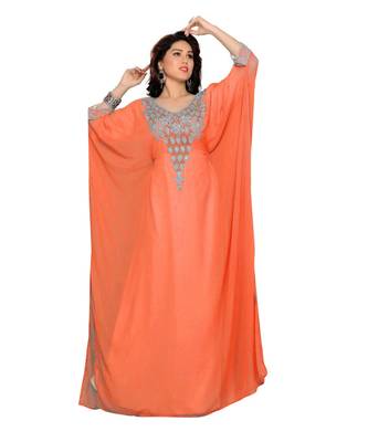Coral Embroidered Faux Georgette Farasha 1