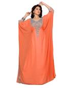 Coral Embroidered Faux Georgette Farasha
