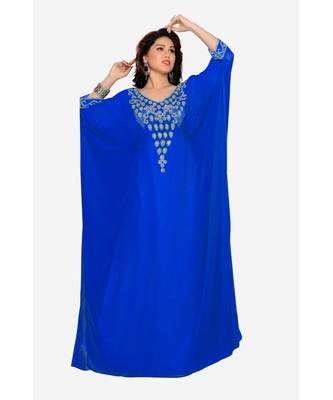 Royal Blue Embroidered Faux Georgette Farasha 1