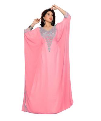 Soft Pink Embroidered Faux Georgette Farasha 1