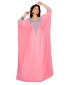 Soft Pink Embroidered Faux Georgette Farasha