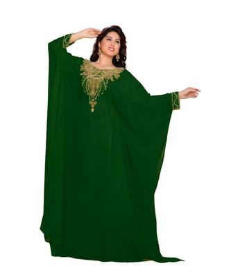 Bottle Green Embroidered Faux Georgette Farasha 1