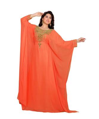 Coral Embroidered Faux Georgette Farasha 1