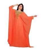Coral Embroidered Faux Georgette Farasha