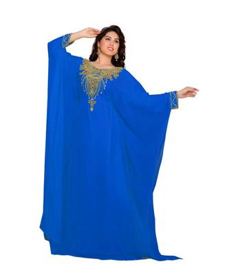 Royal Blue Embroidered Faux Georgette Farasha 1
