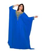 Royal Blue Embroidered Faux Georgette Farasha