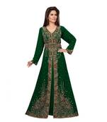 Bottle Green Embroidered Faux Georgette Islamic Kaftan