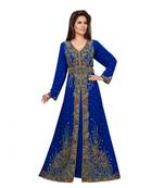 Royal Blue Embroidered Faux Georgette Islamic Kaftan