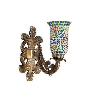 Wall Decor Green Mosaic Glass Designer Metal Brass Polish Finish Fitting Indoor Outdoor Home Wall Sconce 2