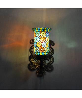 Wall Decor Green Mosaic Glass Designer Metal Brass Polish Finish Fitting Indoor Outdoor Home Wall Sconce 3