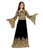 Black Embroidered Faux Georgette Islamic Kaftan