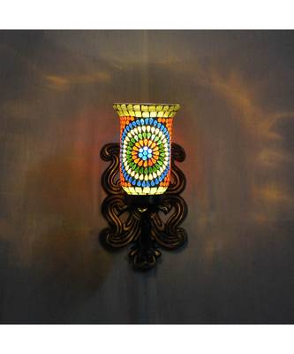 Indian Decorative Up Light White Mosaic Glass Metal Fitting Wall Sconces Lamp 3