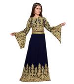 Navy Blue Embroidered Faux Georgette Islamic Kaftan