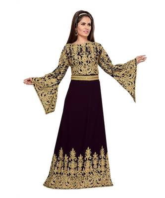 Purple Embroidered Faux Georgette Islamic Kaftan 1
