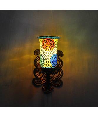 Elegant Mosaic Glass Light Lamp Sconces with Designer Wall Decorations Metal Brass Polish Finish Fitting 3