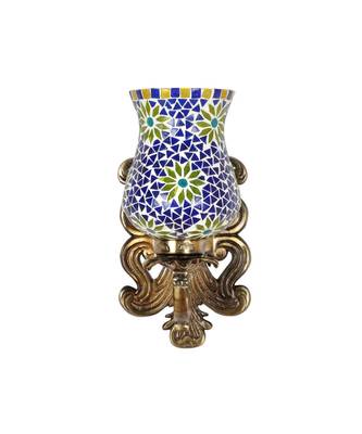 Indian Metal Designer Brass Polish Finish Fitting Multicolor Mosaic Glass Wall Up Light Lamp Sconces 1