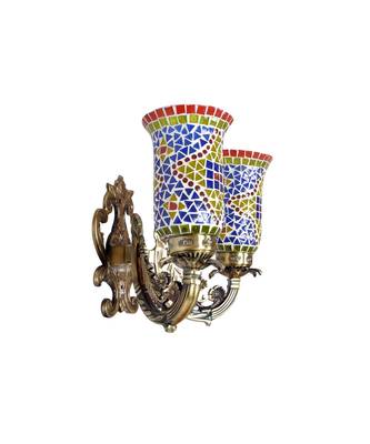 Living Room Decor Multicolor Mosaic Glass Wall Up 2 Light Sconce Hanging Decoration 2