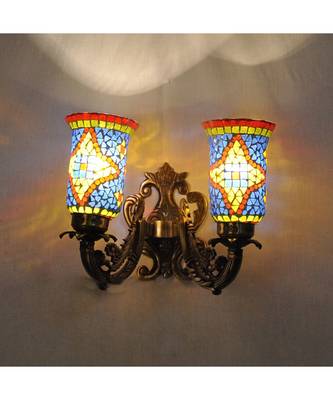 Living Room Decor Multicolor Mosaic Glass Wall Up 2 Light Sconce Hanging Decoration 3