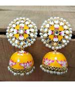 Floral Hand Painted Meenakari Yellow Jhumka Earring