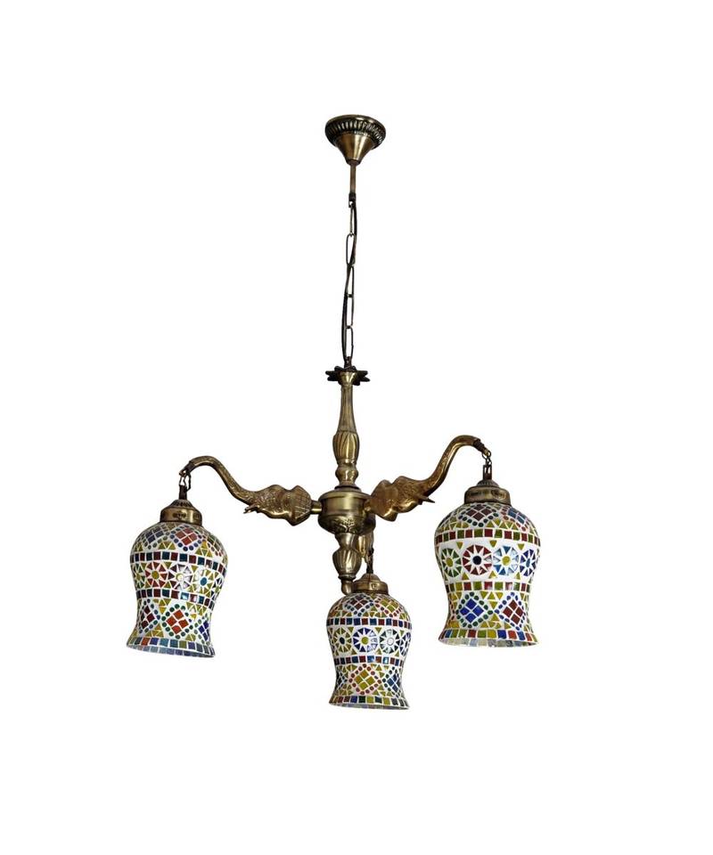 Turquoise Color Mosaic Glass Elephant Metal Fitting 3-Light Chandeliers Lighting Ceiling Hanging Pendant Lamps