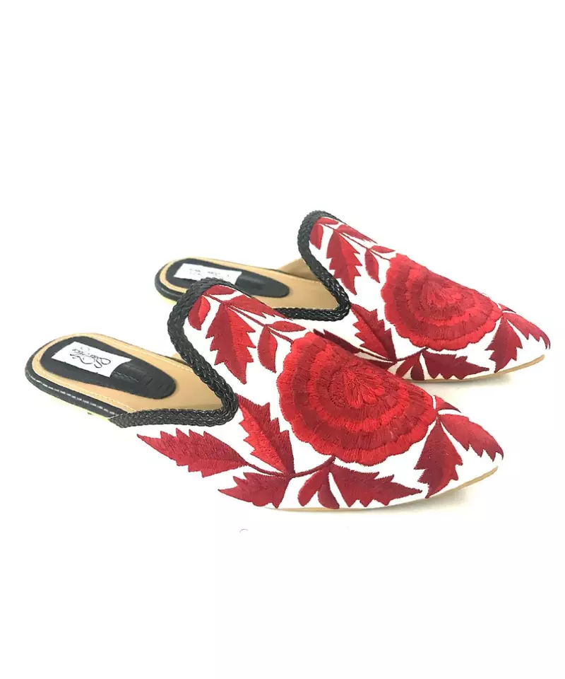 White and Red Pointed Loafer