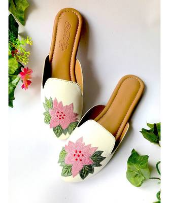 white vegan leather cherry embroidered flats 2