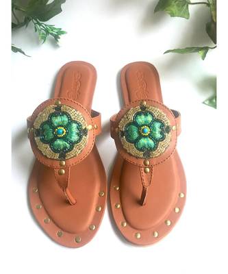 Gold Rivet Tan Flats 1