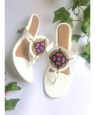White Embroidered Pencil Heels 1
