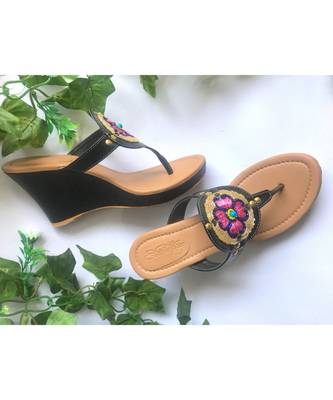 Gold Rivet Black Wedges 1