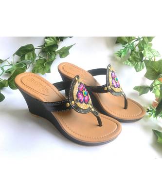 Gold Rivet Black Wedges 2