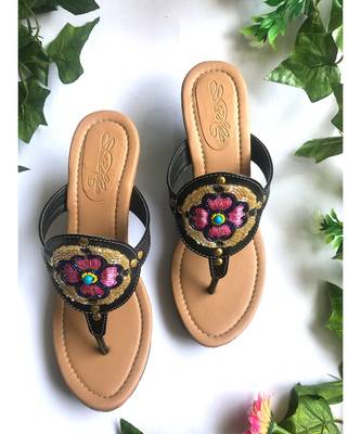 Gold Rivet Black Wedges 3