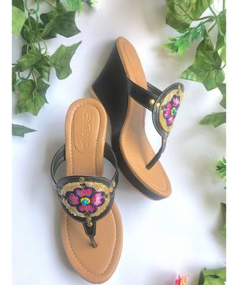 Gold Rivet Black Wedges 4