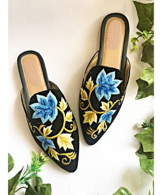 Velvet Cut Blue Mules 1