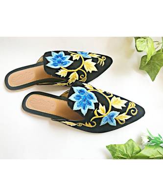 Velvet Cut Blue Mules 2