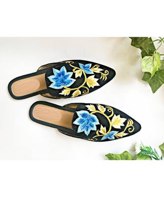Velvet Cut Blue Mules 3
