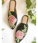 Black Velvet Hi-Collar Pink Rose Mules