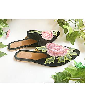 Black Velvet Hi-Collar Pink Rose Mules 2